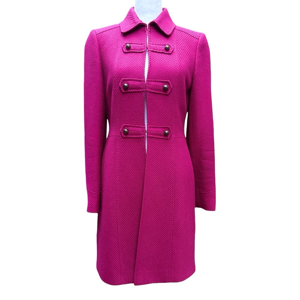 Isabella DeMarco Women's Fuchsia Pink Military Overcoat | 2 - Picture 2 of 10